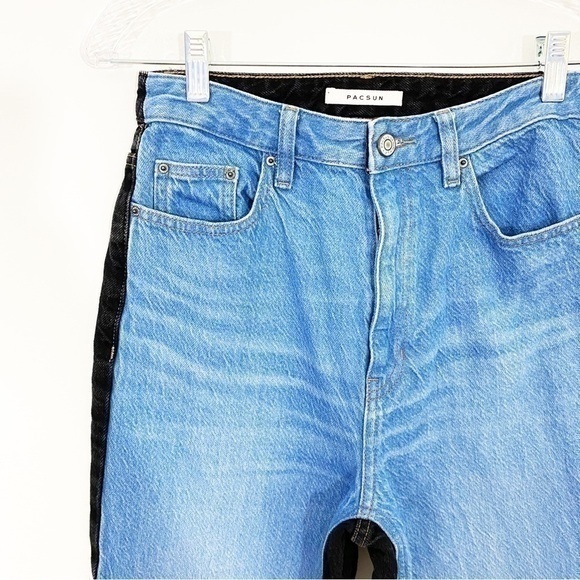 Pacsun 27 90s Boyfriend High Rise Jeans Blue Black Two Tone Paneled Straight Leg - Picture 4 of 12